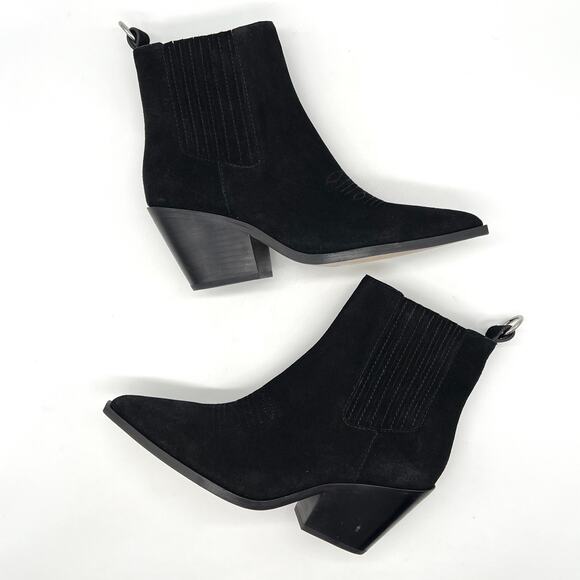 PAIGE Laney Suede Western Boot Womens 9 Black Pointed Toe Black Heel Cowboy NEW - Picture 5 of 10